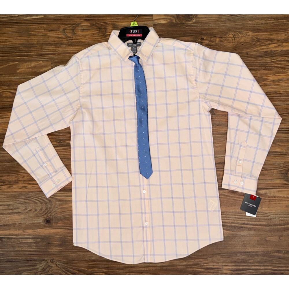 Van Heusen Apricot And Blue Button Up‎ Long Sleeve 18/20